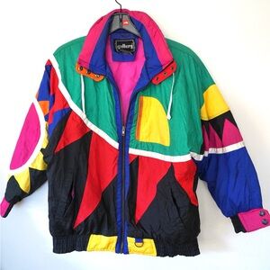 Vintage Gallery Color Block Jacket . 80s/90s Unisex Size Medium Retro Duck Down